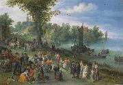 Jan Brueghel People dancing on a river bank oil painting artist